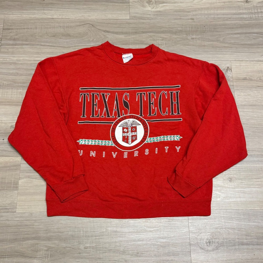 Vintage Texas Tech University Red Raiders Hanes Crewneck Sweatshirt USA Large